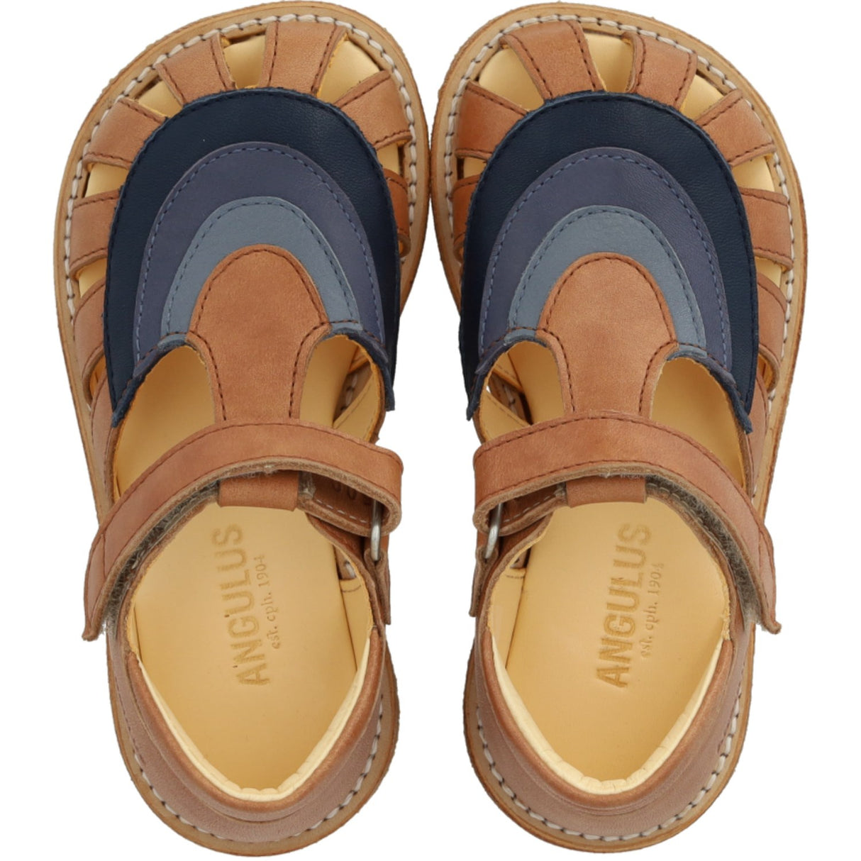 Angulus Tan/Navy/Indigo/Blue Fog Colourblock Regnbuesandal Med Velcro