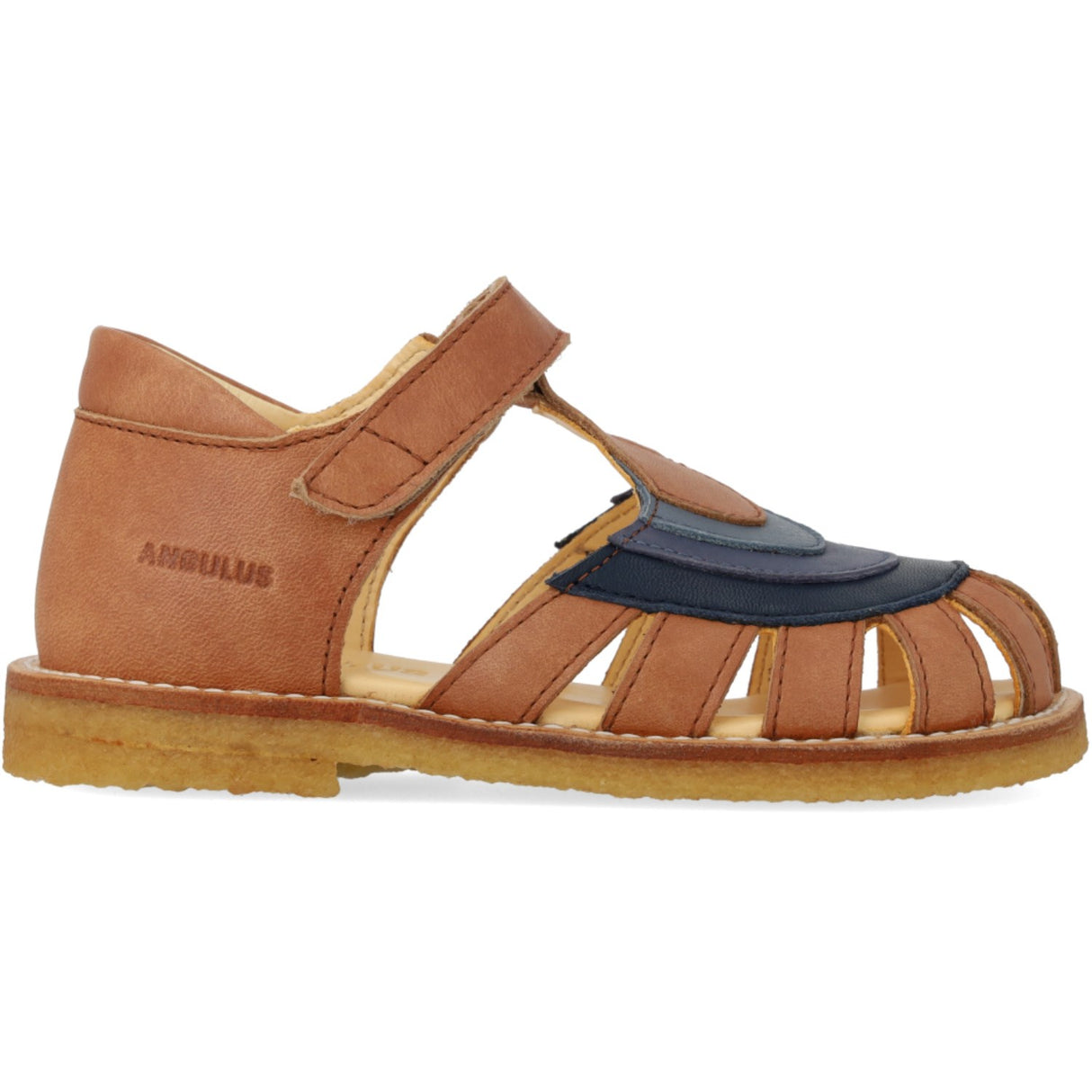 Angulus Tan/Navy/Indigo/Blue Fog Colourblock Regnbuesandal Med Velcro