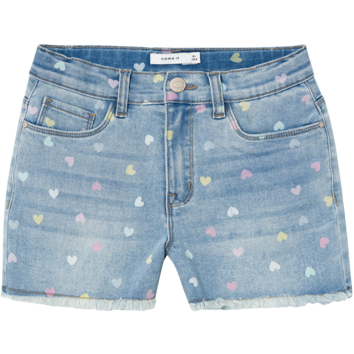 Name It Medium Blue Denim Rose High Waist Mom Denim Shorts Noos