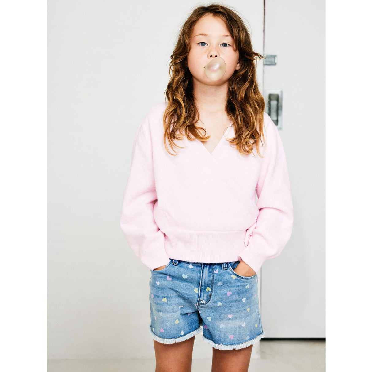 Name It Medium Blue Denim Rose High Waist Mom Denim Shorts Noos