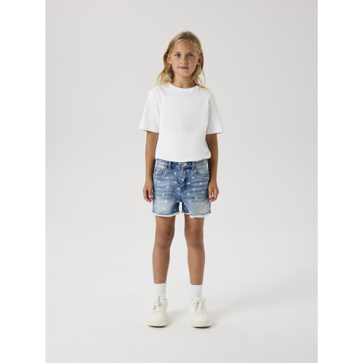 Name It Medium Blue Denim Rose High Waist Mom Denim Shorts Noos