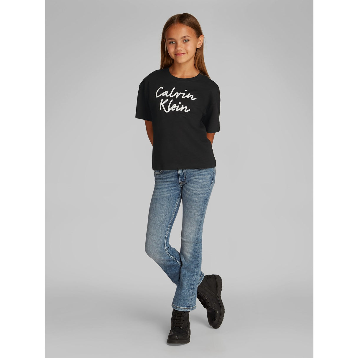 Calvin Klein Ck Black Script Logo Boxy Ss T-Skjorte