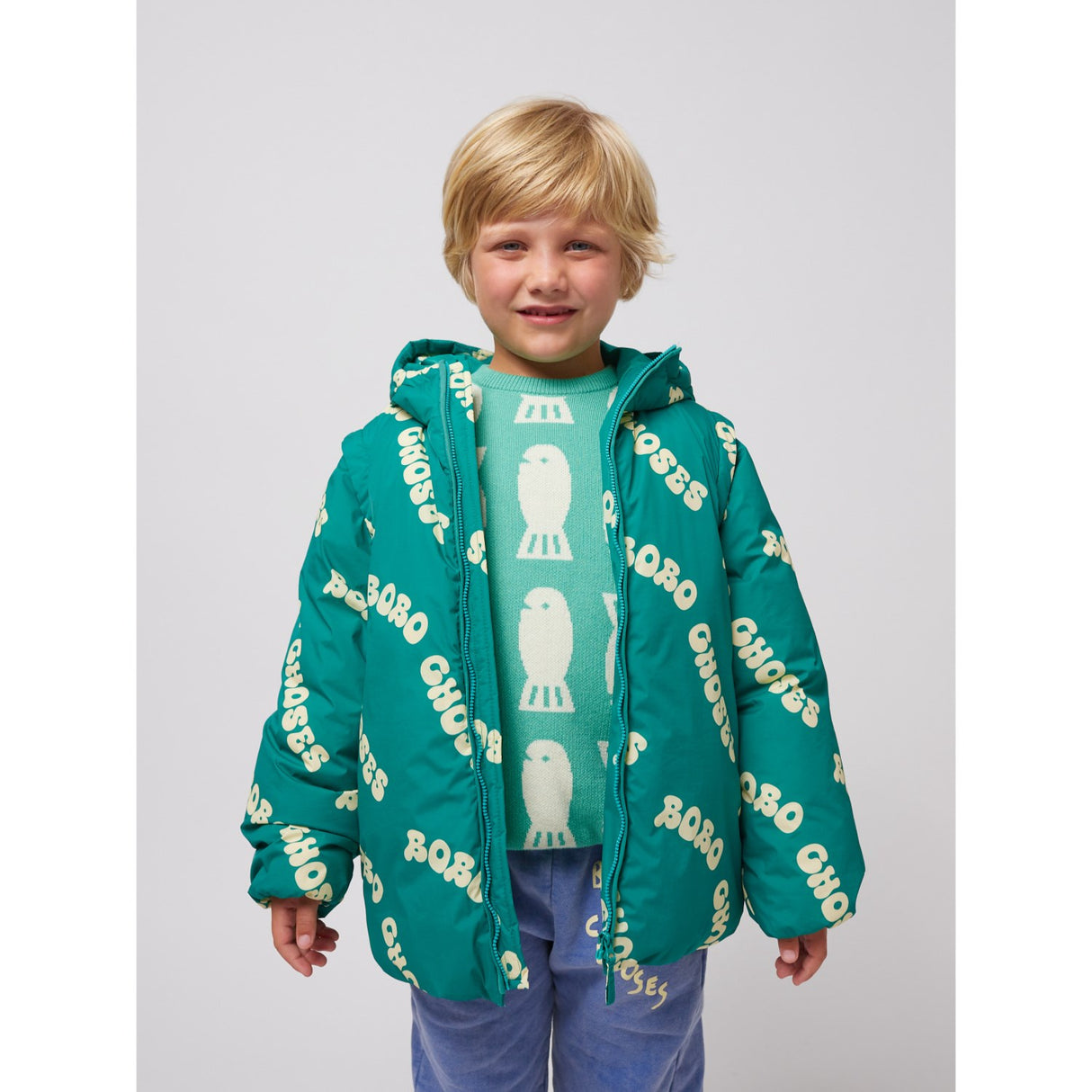 Bobo Choses Green Wavy Bobo Choses All Over Lys Vatteret Anorak