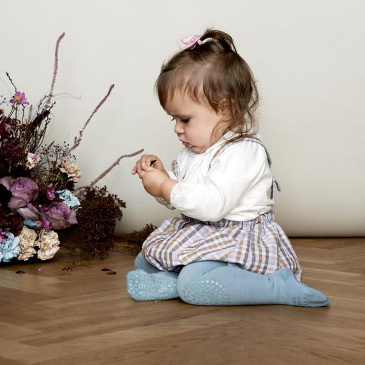 Gobabygo Dusty Blue Crawling Strømpebukser Organic Bomuld