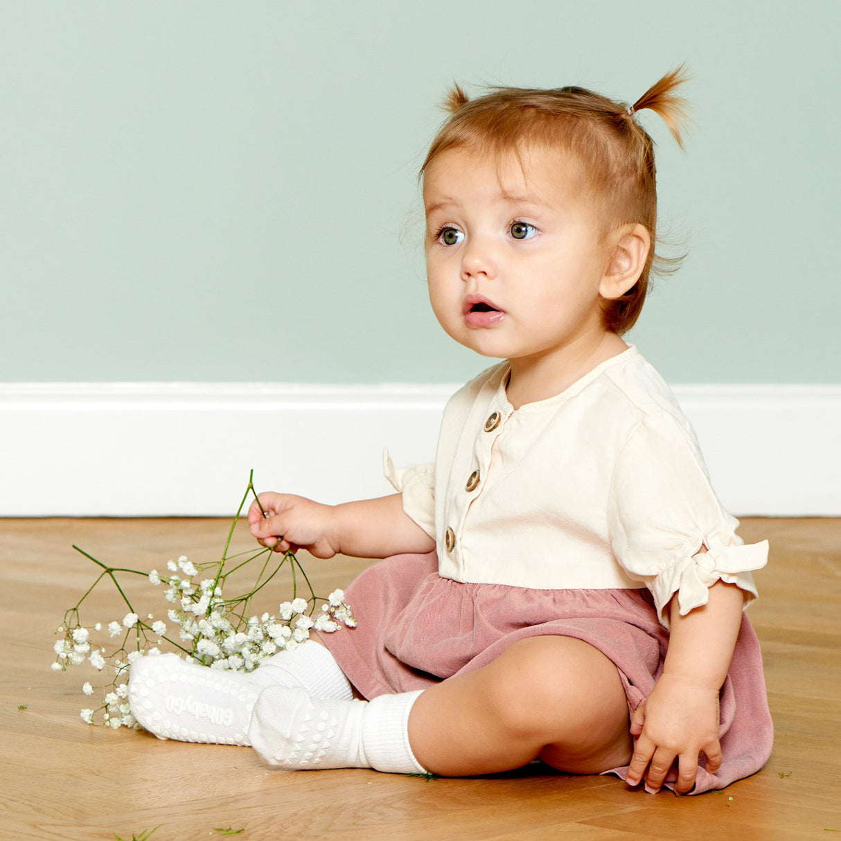 Gobabygo Off White Non-Slip Strømper Bambus