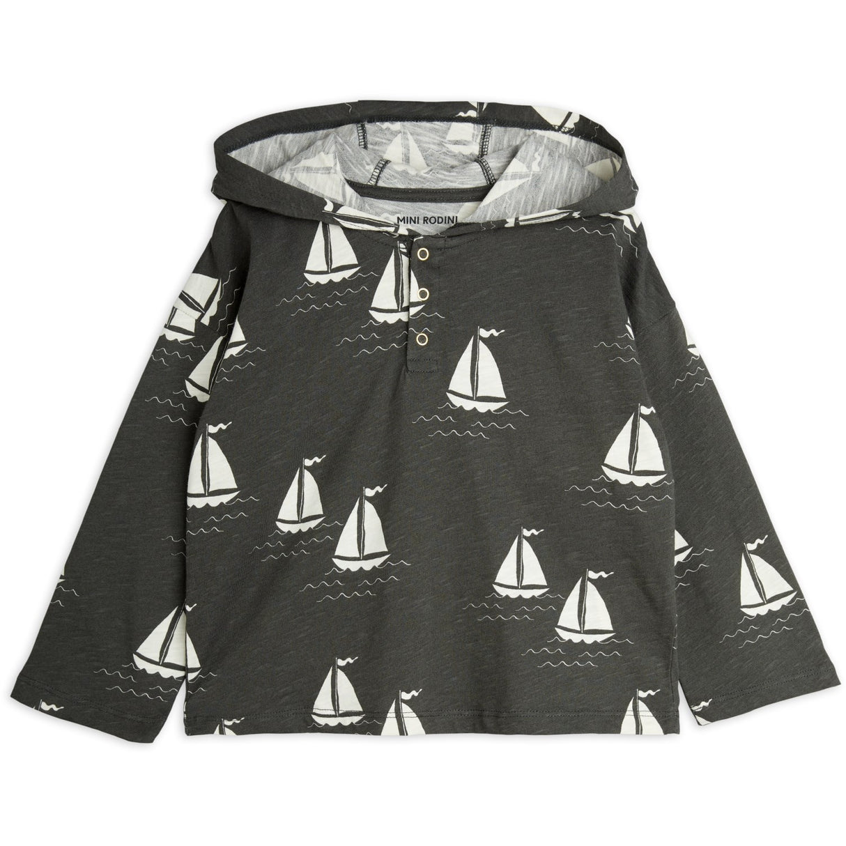 Mini Rodini Grey Sailing Boats AOP Hættetrøje