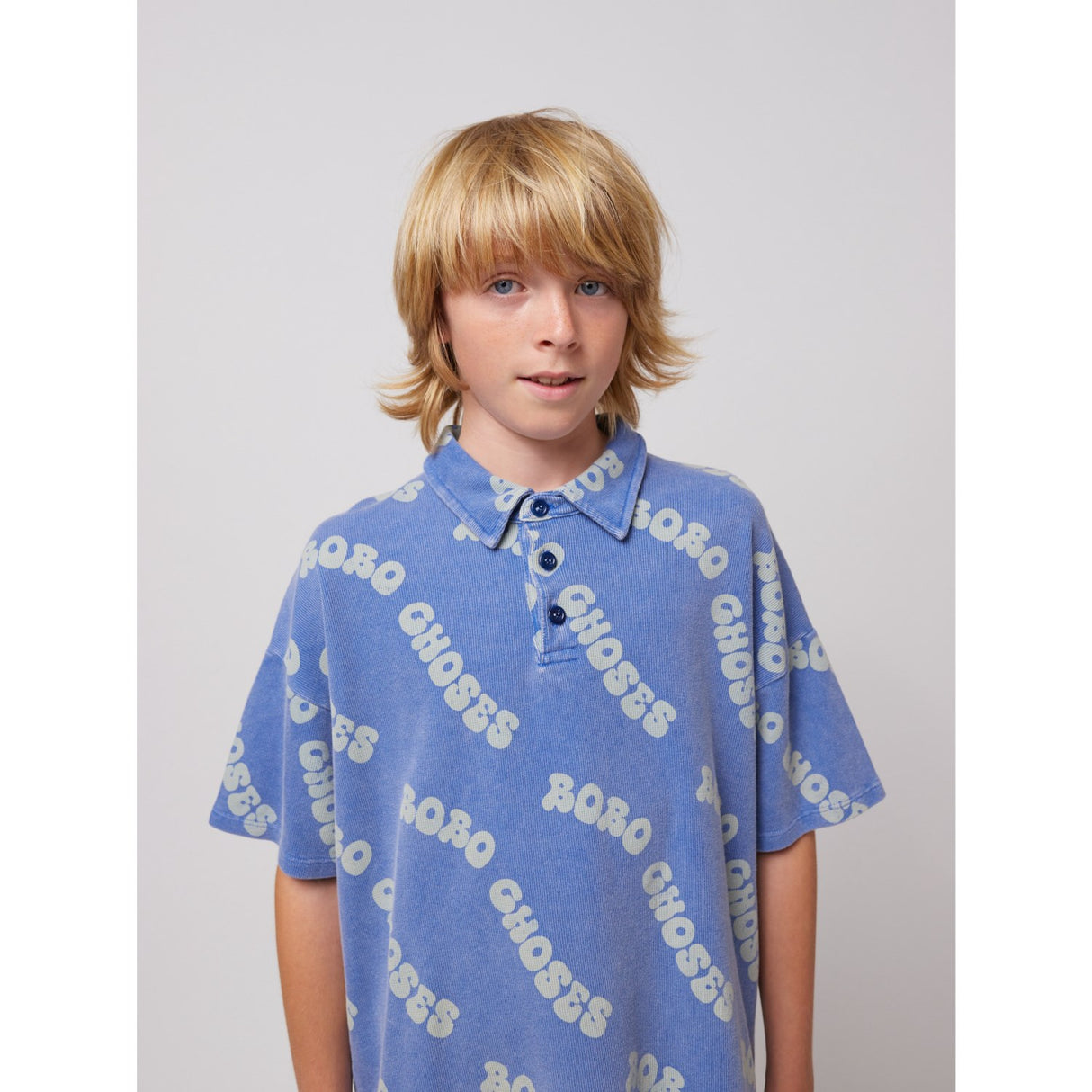 Bobo Choses Blue Wavy Bobo Choses All Over Waffle Polo T-Shirt