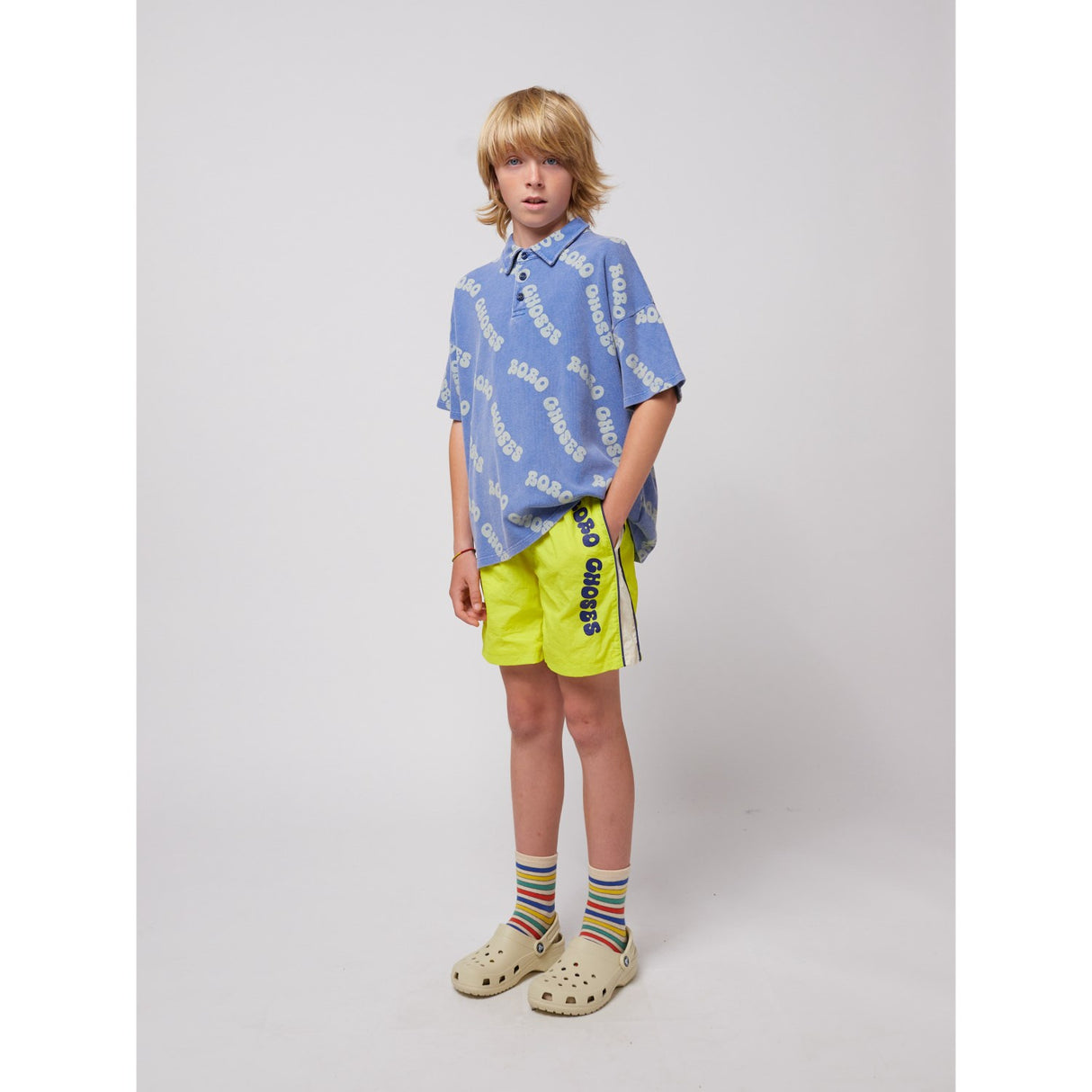 Bobo Choses Blue Wavy Bobo Choses All Over Waffle Polo T-Shirt