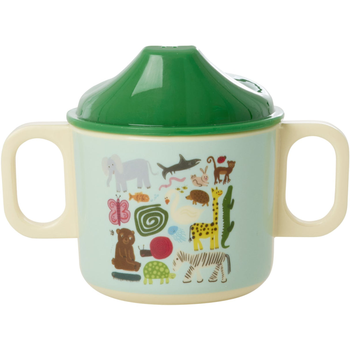Rice Melamine 2 Handle Baby Kop Med Wildlife Print - Mint - 250 Ml