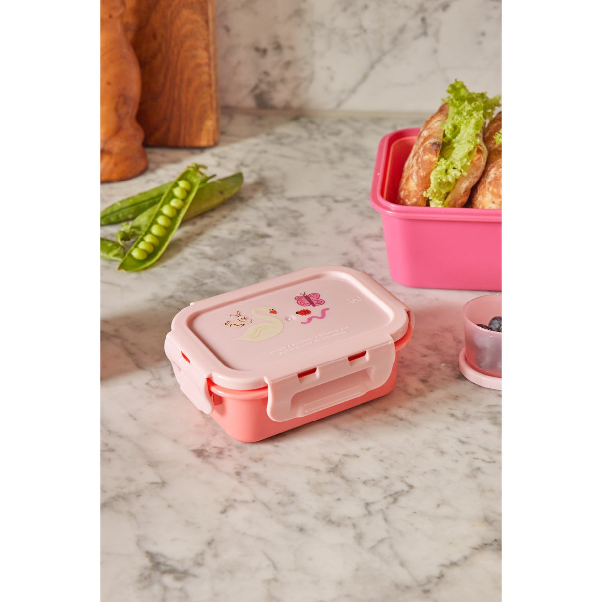 Rice Madkasse Med Airtight Lid Og Wildlife Print - Pink - Small