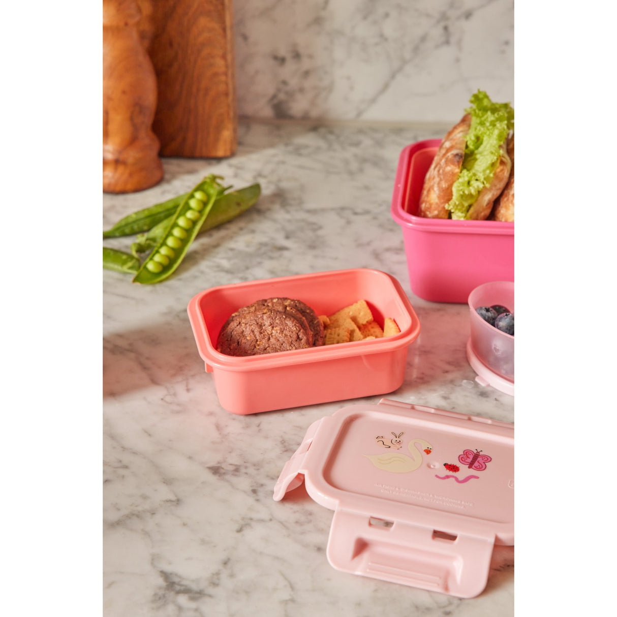 Rice Madkasse Med Airtight Lid Og Wildlife Print - Pink - Small