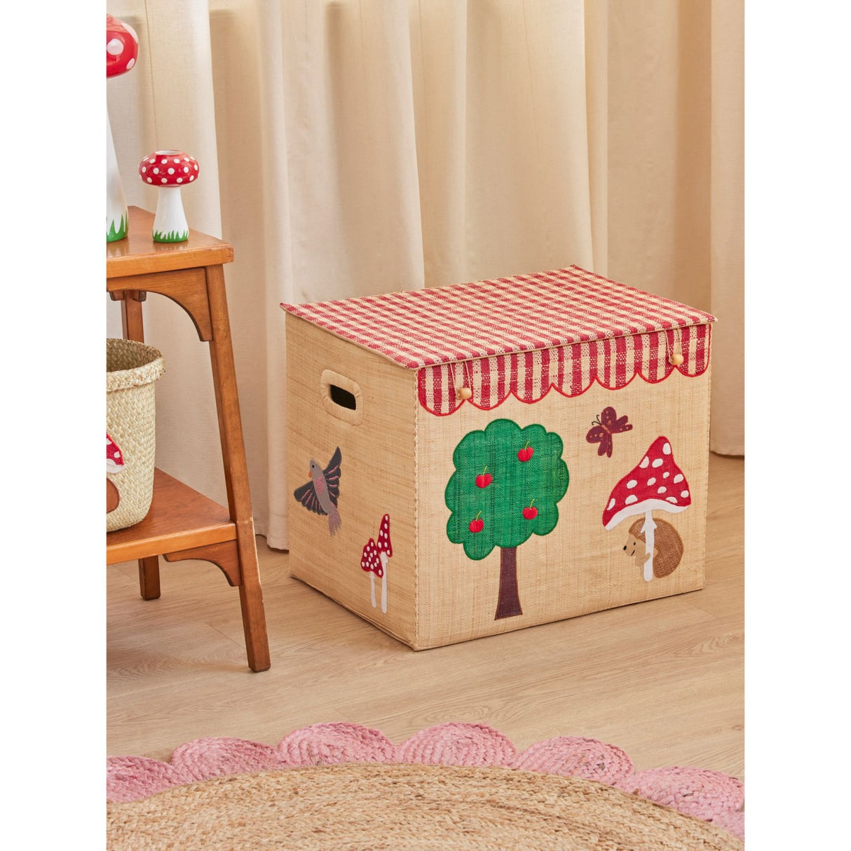 Rice Raffia Opbevaring Box Med Happy Forest Theme - Extra Large - Foldable