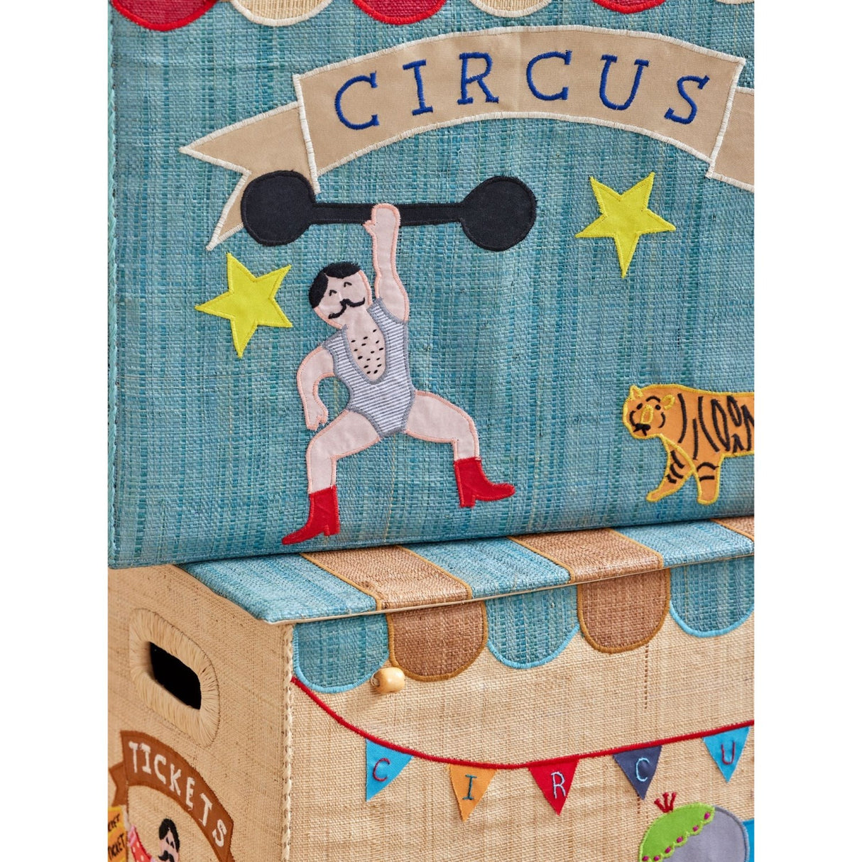 Rice Raffia Opbevaring Box Med Circus Theme - Extra Large - Foldable
