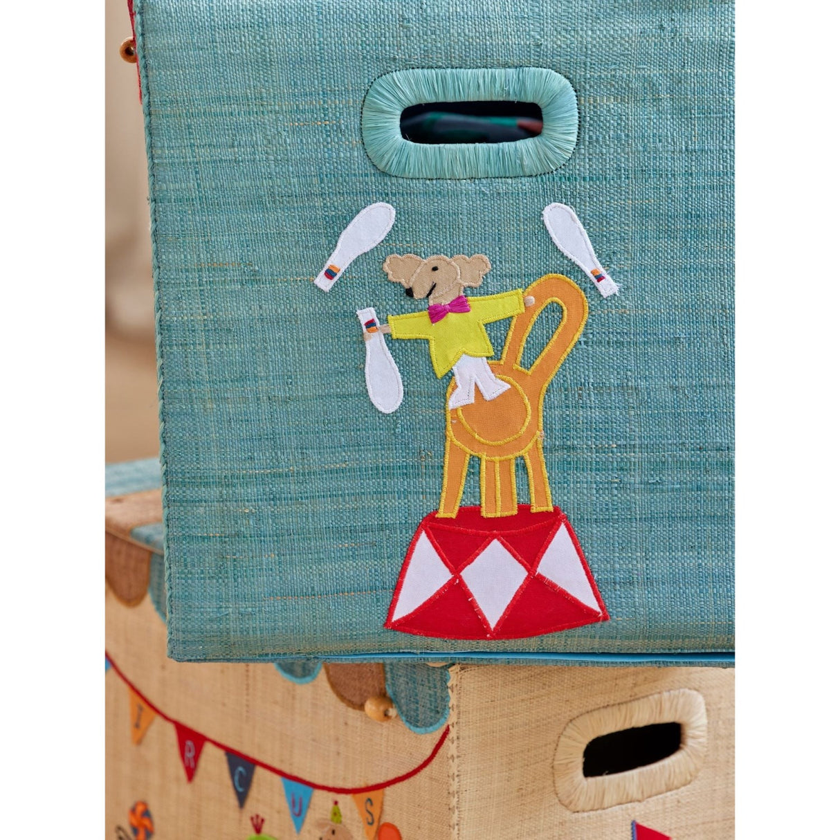 Rice Raffia Opbevaring Box Med Circus Theme - Extra Large - Foldable
