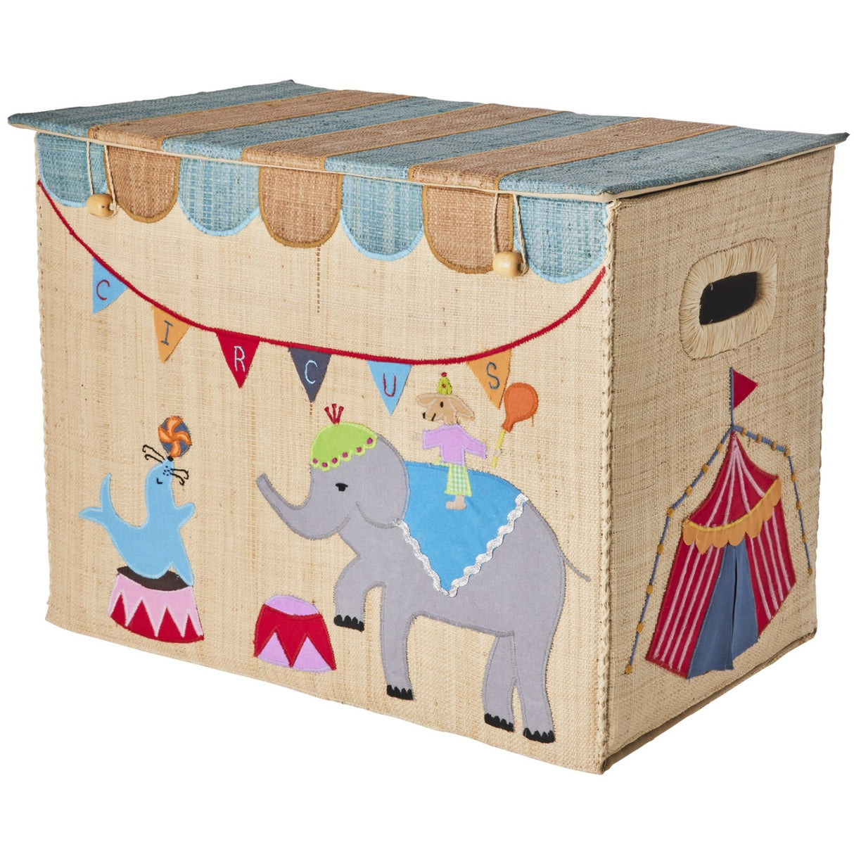 Rice Raffia Opbevaring Box Med Circus Theme - Large - Foldable