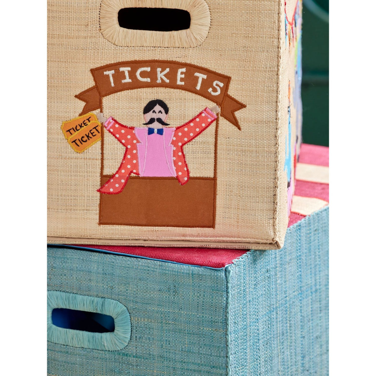 Rice Raffia Opbevaring Box Med Circus Theme - Large - Foldable