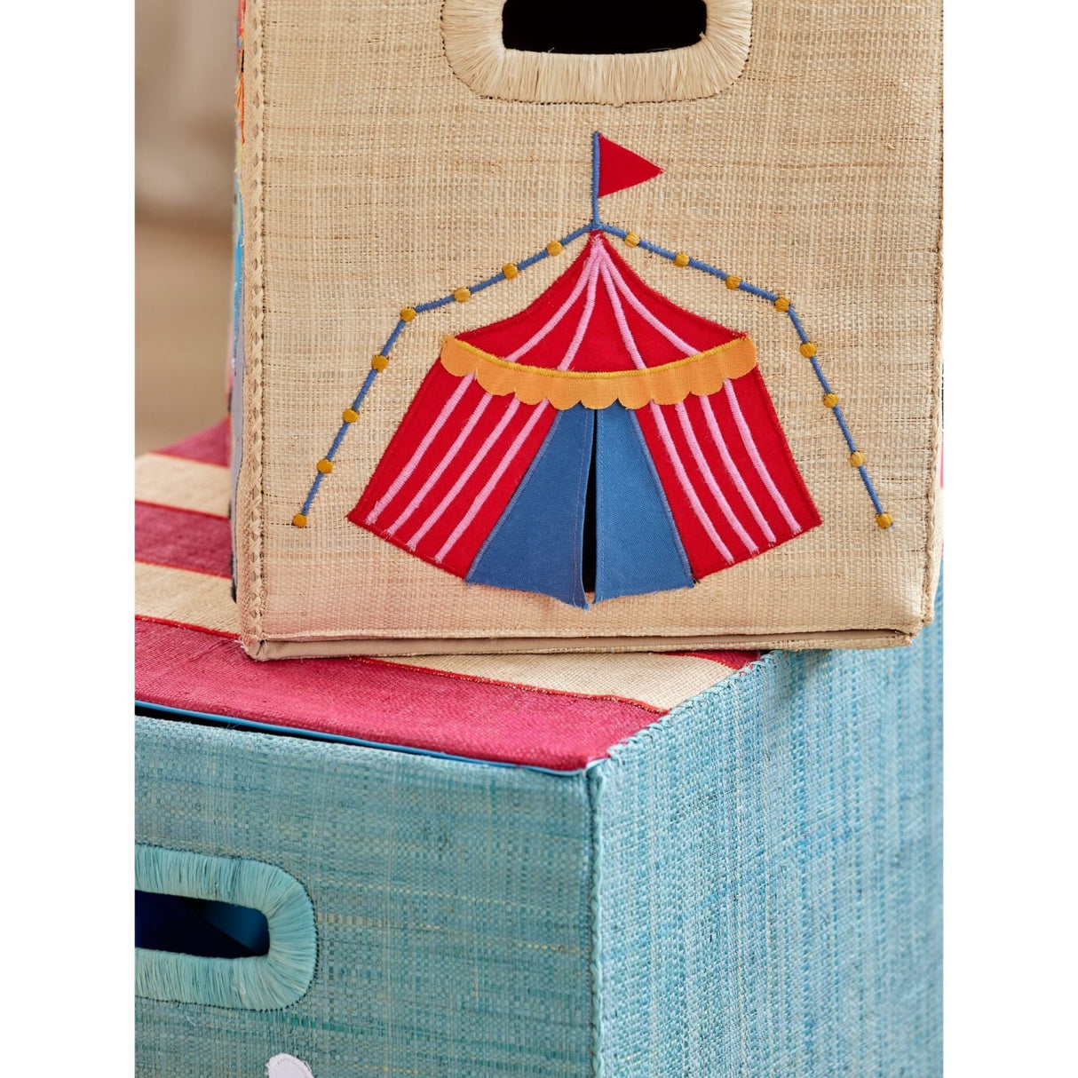 Rice Raffia Opbevaring Box Med Circus Theme - Large - Foldable