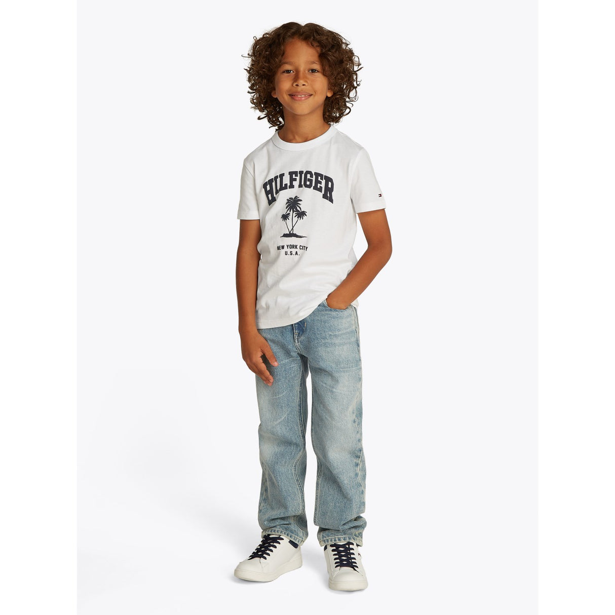 Tommy Hilfiger White Hilfiger Palm Print T-Skjorte