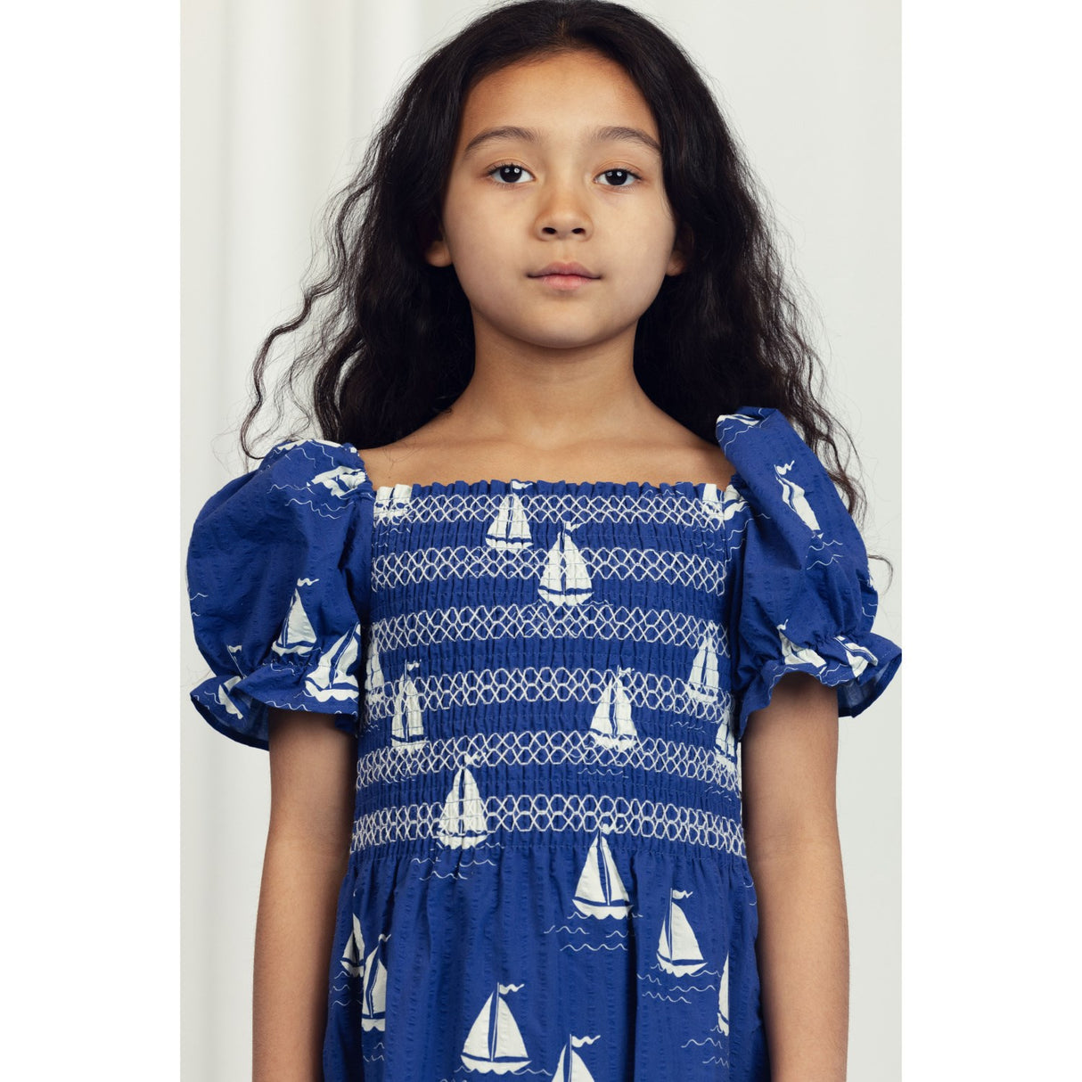 Mini Rodini Blue Sailing Boats AOP Woven Smock Kjole