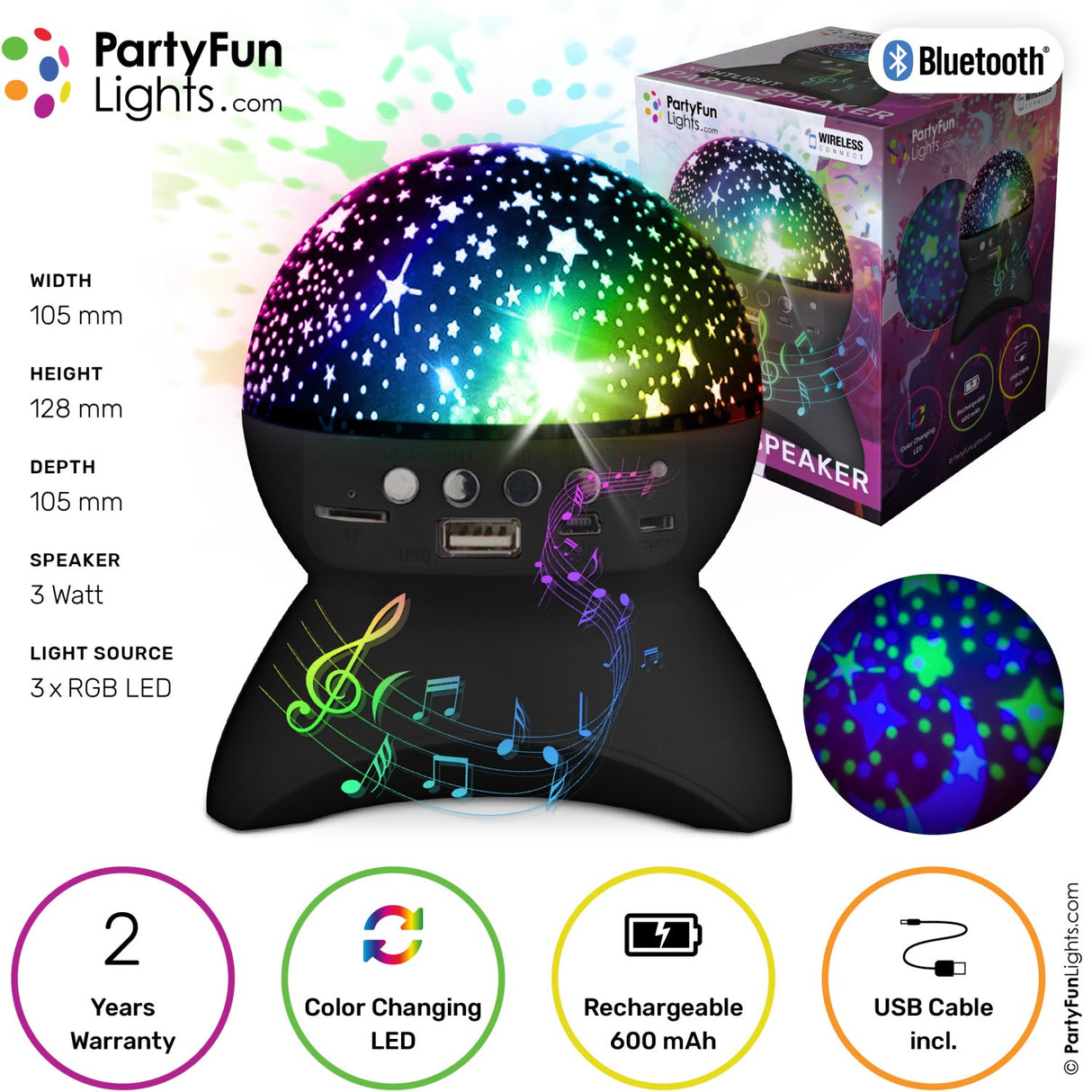 Party Funlight Stjernehimmel Bluetooth Højttaler - Sort