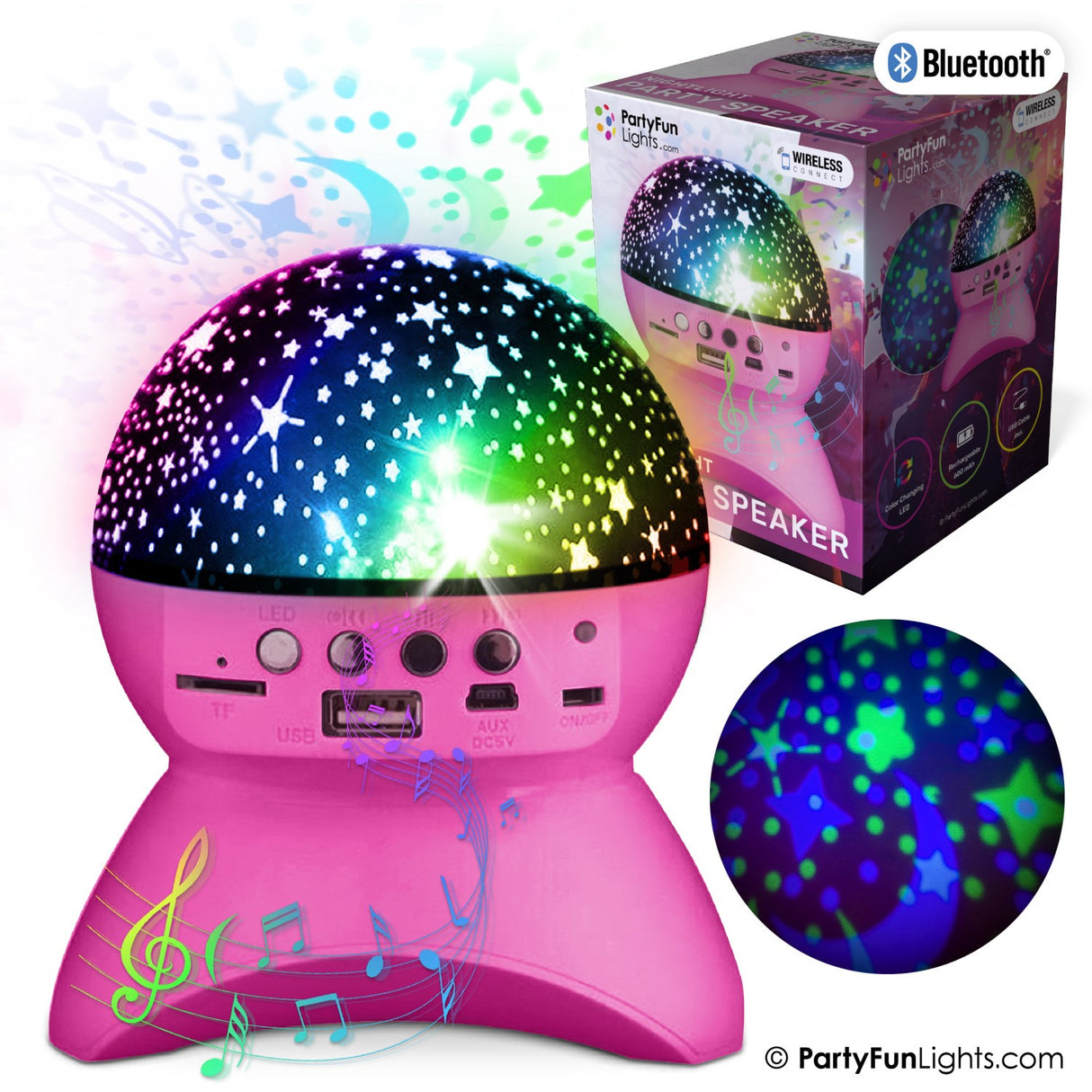 Party Funlight Stjernehimmel Bluetooth Højttaler - Pink