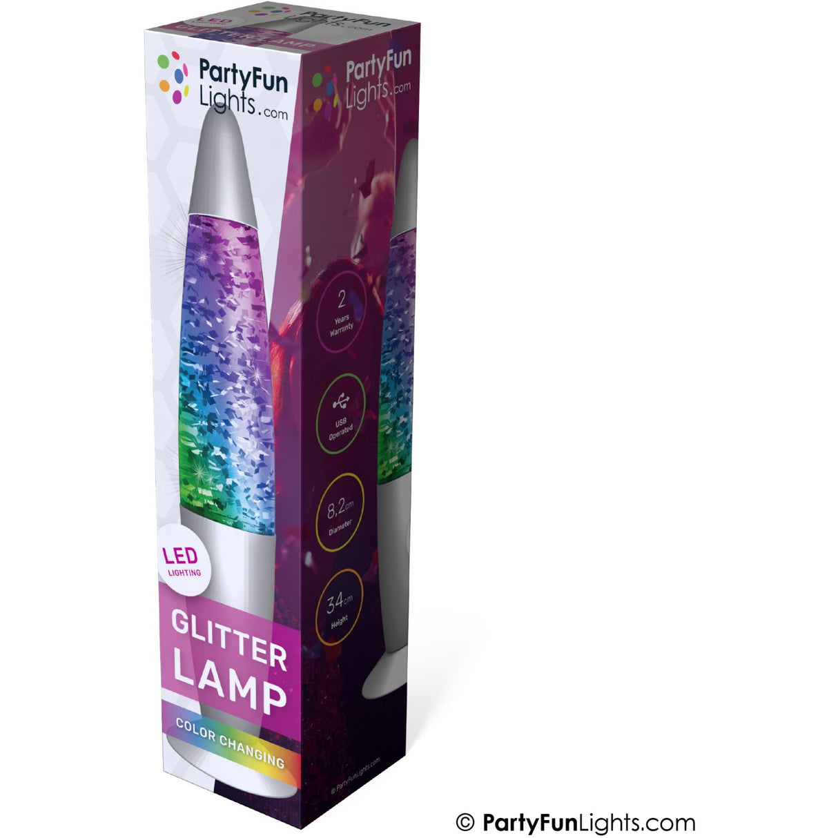 Party Funlight Glitter Lampe - Multifarvet H: 34cm