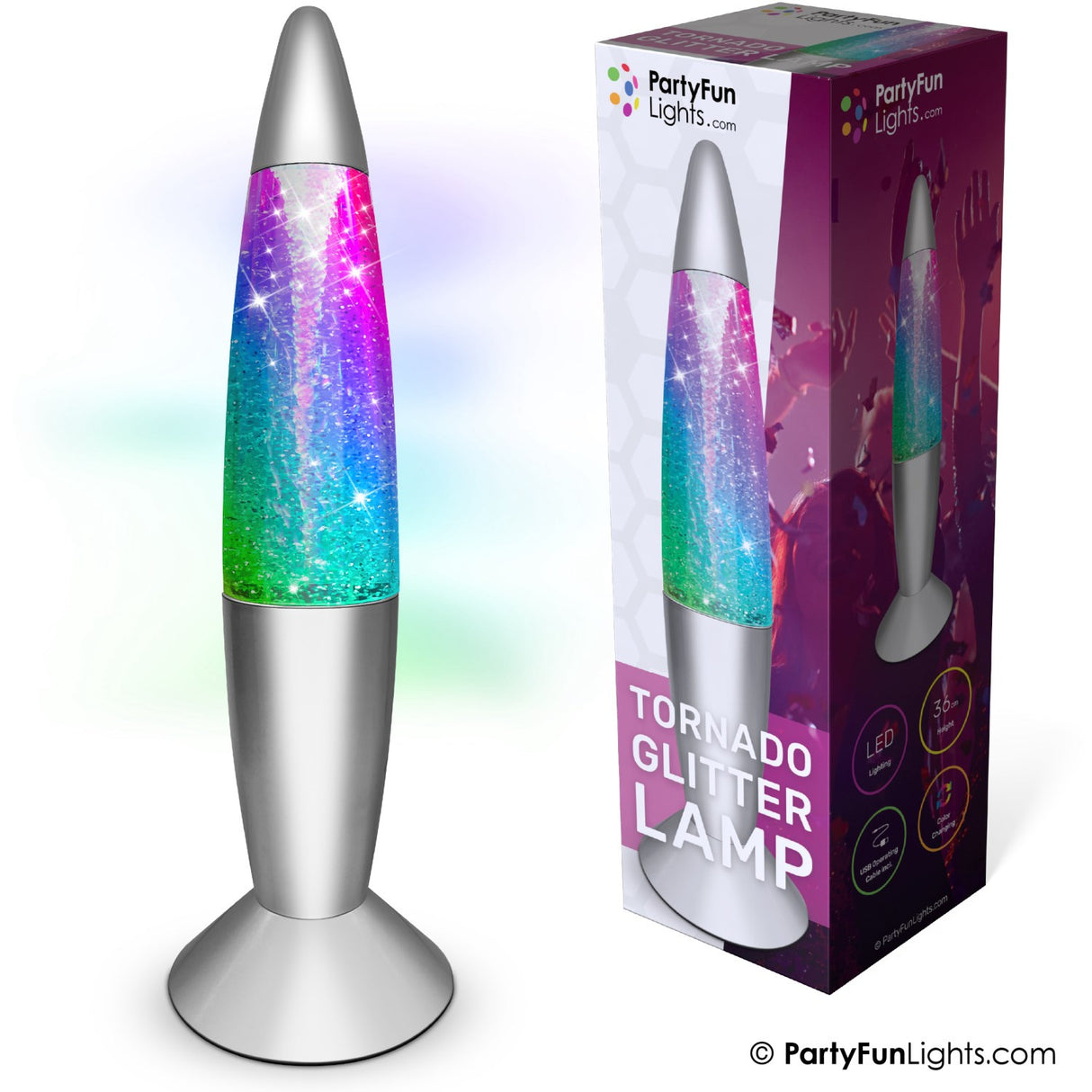Party Funlight Tornado Glitter Lampe - Multifarvet H: 36cm