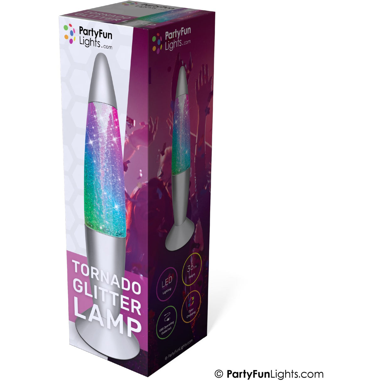 Party Funlight Tornado Glitter Lampe - Multifarvet H: 36cm