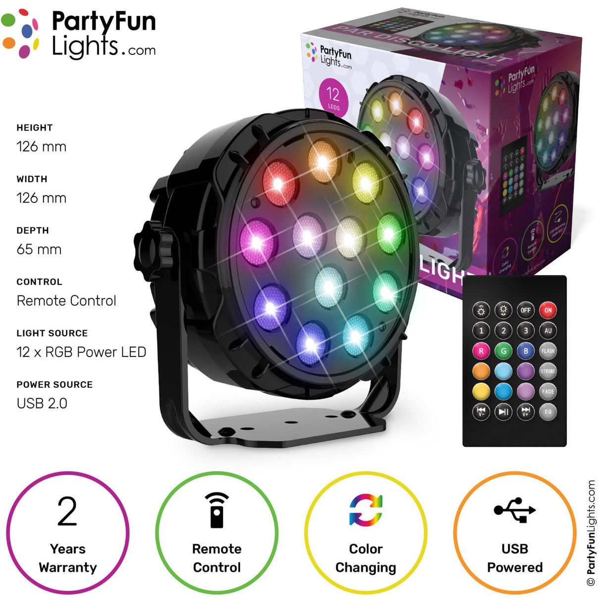 Party Funlight Projektør Disko Lampe Med Fjernbetjening Ø: 12,6cm
