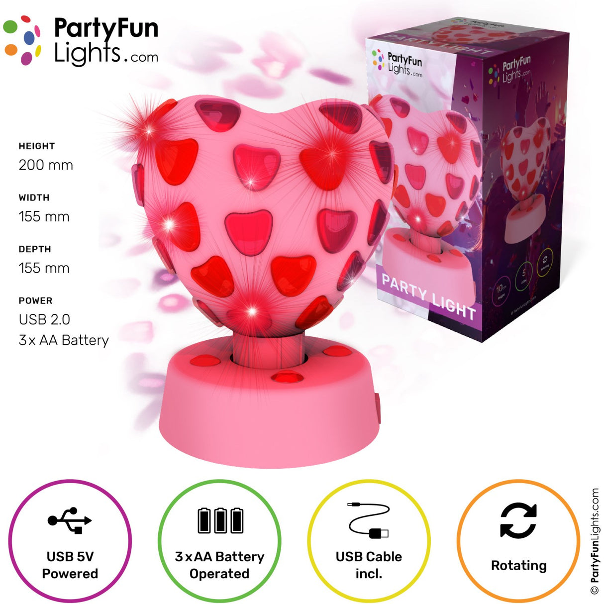 Party Funlight Hjerte Disko Lampe Ø:15,5cm