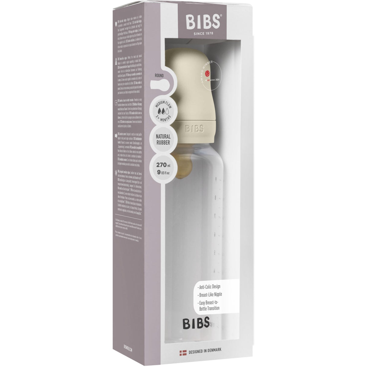 Bibs Ivory Baby Flaske Round Latex 1 Pack 270 ml Medium Flow
