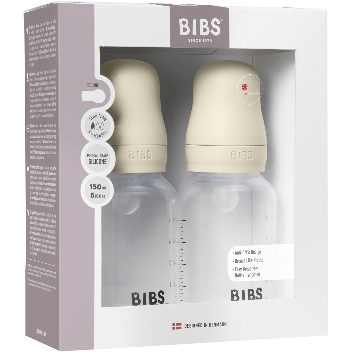 Bibs Ivory Baby Flaske Round Silicone 2 Pack 150 ml Slow Flow