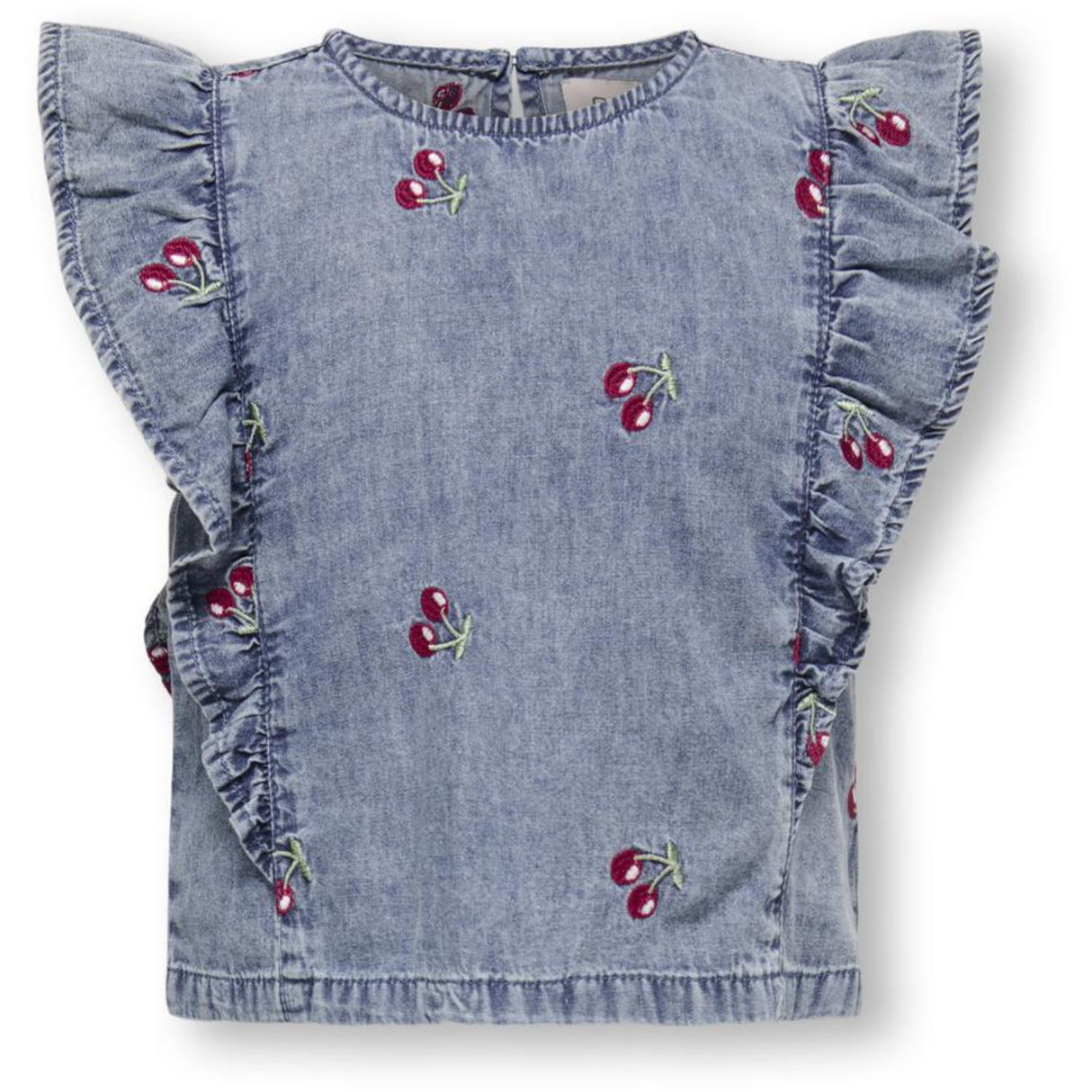 Kids ONLY MINI Medium Blue Denim Cherry Embroidery Dandy Flæse Cherry Top Denim