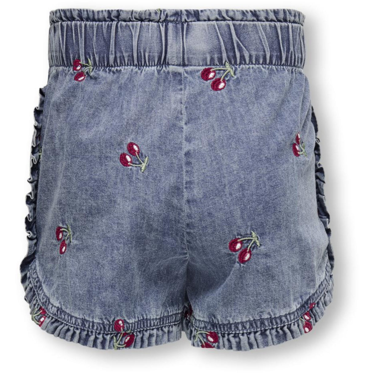 Kids ONLY MINI Medium Blue Denim Cherry Embroidery Dandy Cherry Flæse Denim Shorts