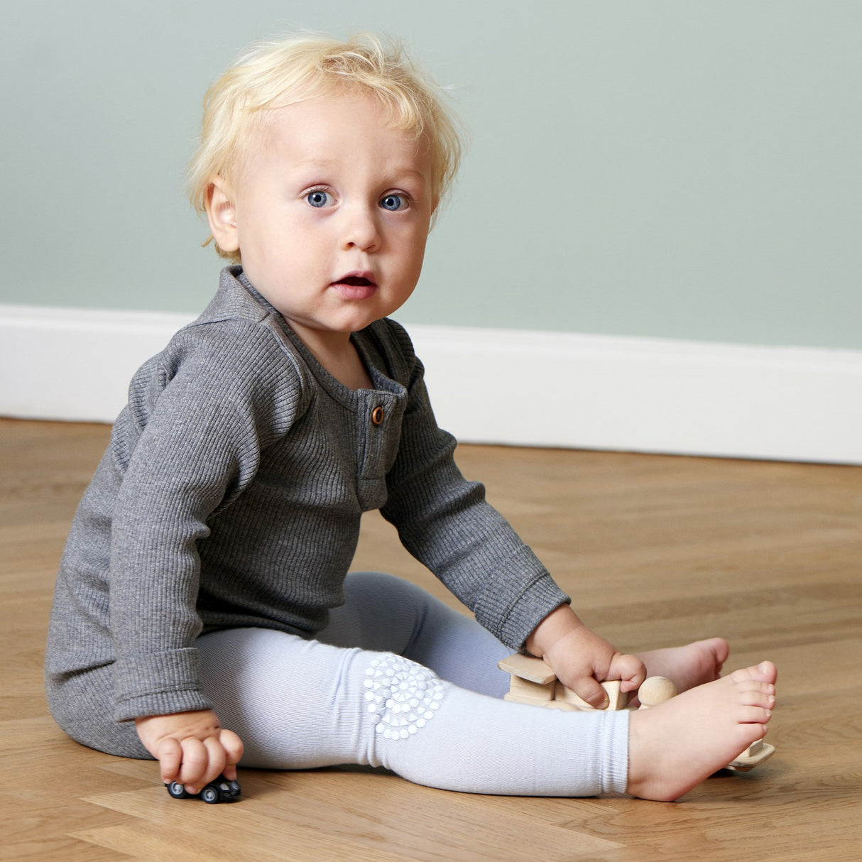 Gobabygo Sky Blue Crawling Leggings Organic Bomuld