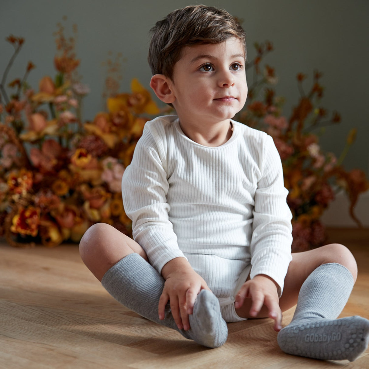 Gobabygo Grey Melange Non-Slip Strømper Bambus