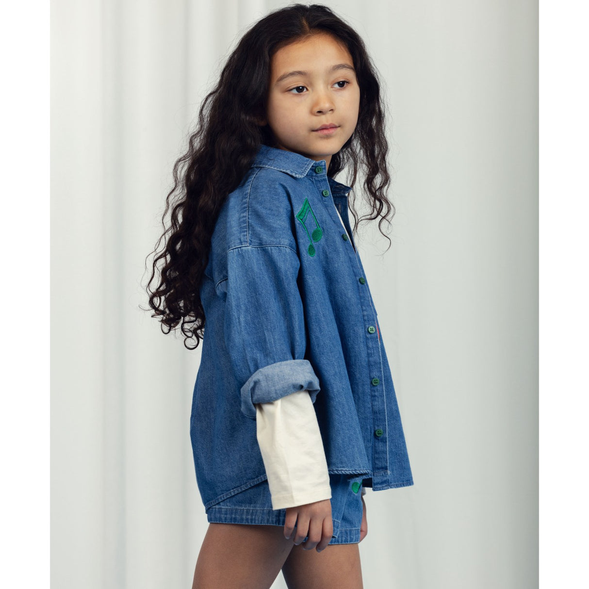 Mini Rodini Blue Note Embroidery Lightweight Denim Skjorte