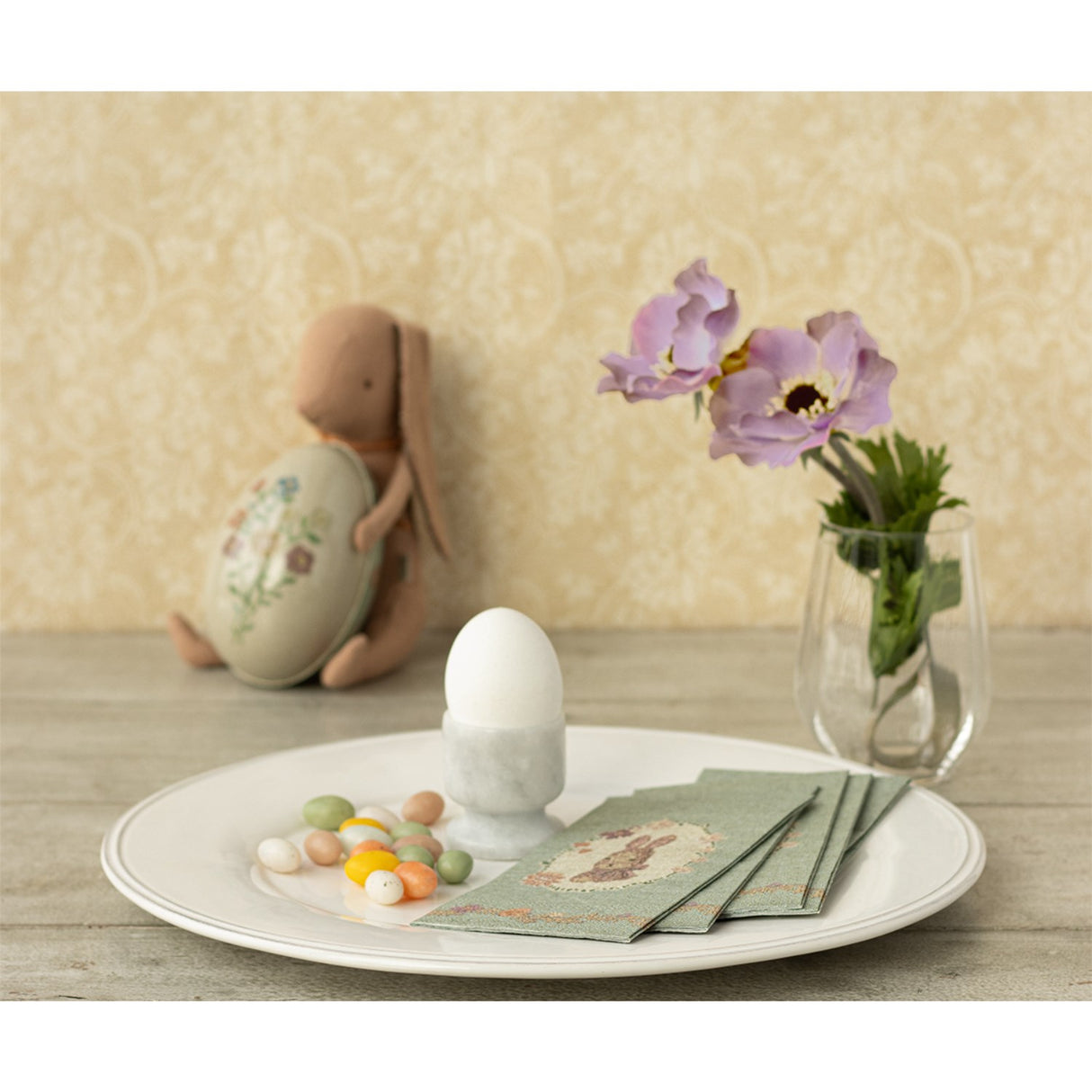 Maileg Påske Servietter, Lapin De Pâques - Green/Rose