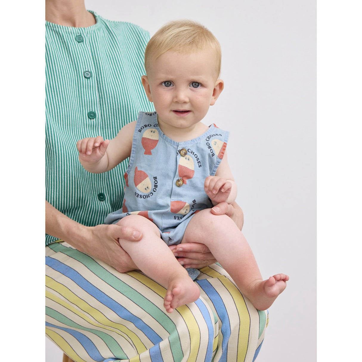 Bobo Choses Lys Blue Morning Egg All Over Denim Playsuit