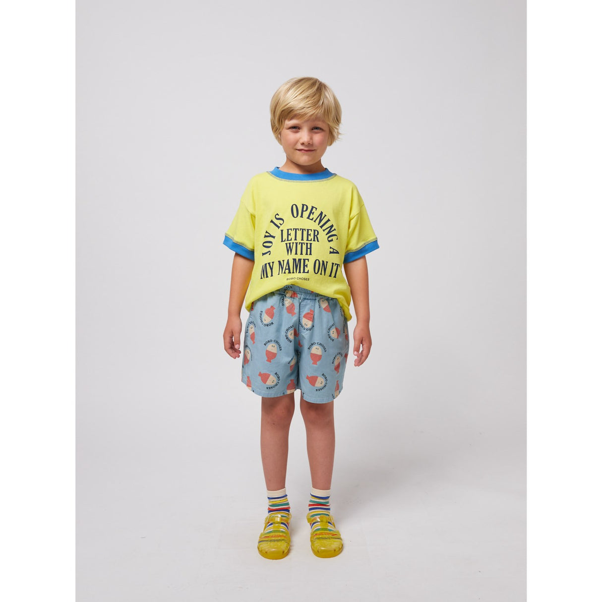 Bobo Choses Light Blue Morning Egg All Over Woven Bermuda Shorts
