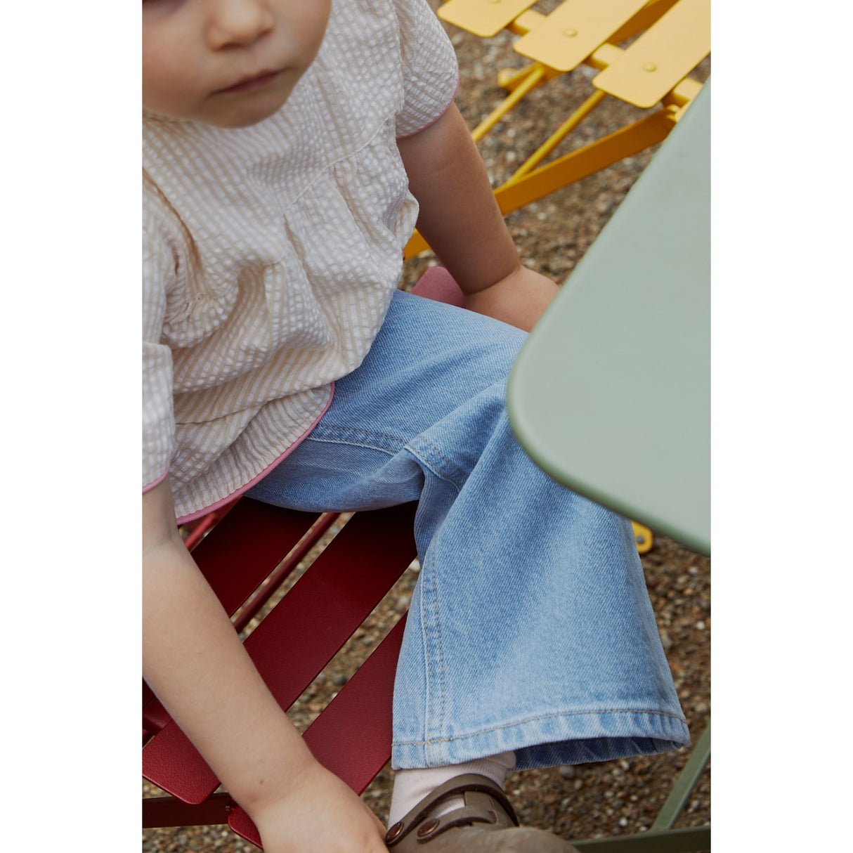 COPENHAGEN COLORS Lt Blue Indigo Washed Organic Denim Bukser Wide Leg W Rope Deco