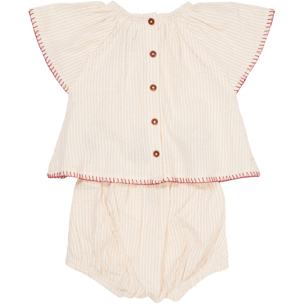 COPENHAGEN COLORS Dusty Rose W Cream Stripe W. Berry Seersucker Baby Sæt W. Embroidery