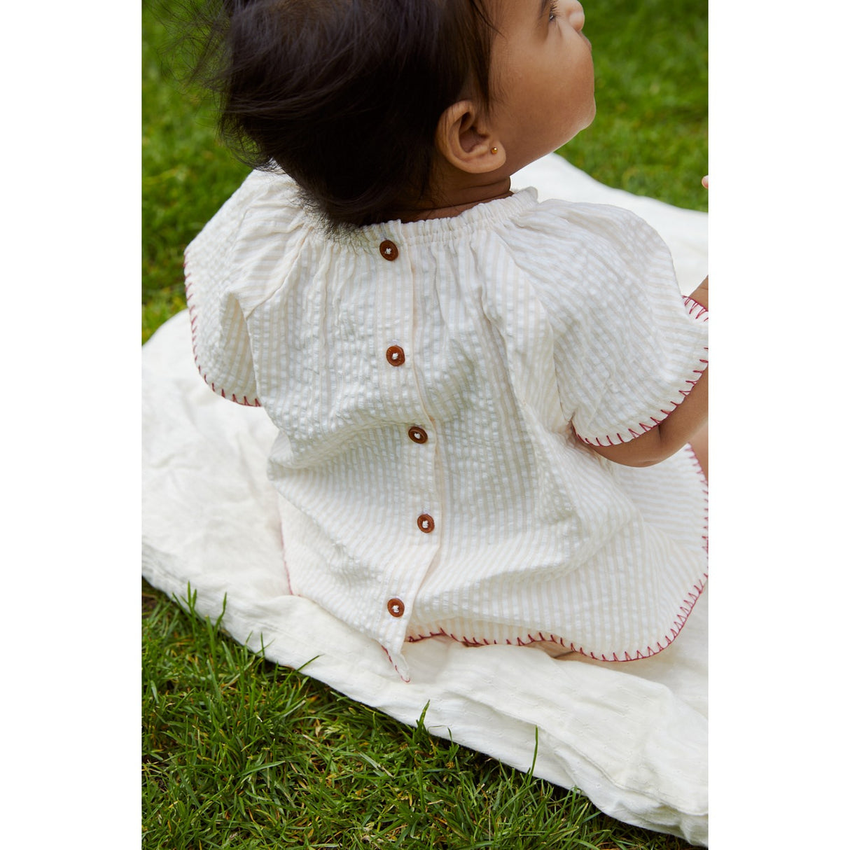 COPENHAGEN COLORS Dusty Rose W Cream Stripe W. Berry Seersucker Baby Sæt W. Embroidery