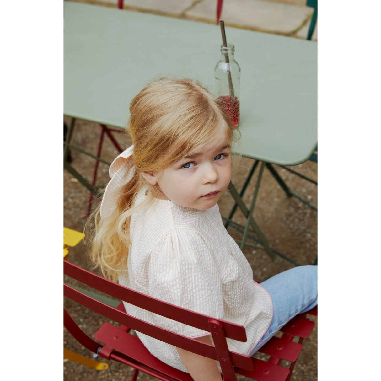 COPENHAGEN COLORS Dusty Rose W Cream Stripe W. Pink Seersucker Bluse W. Contrast Edge