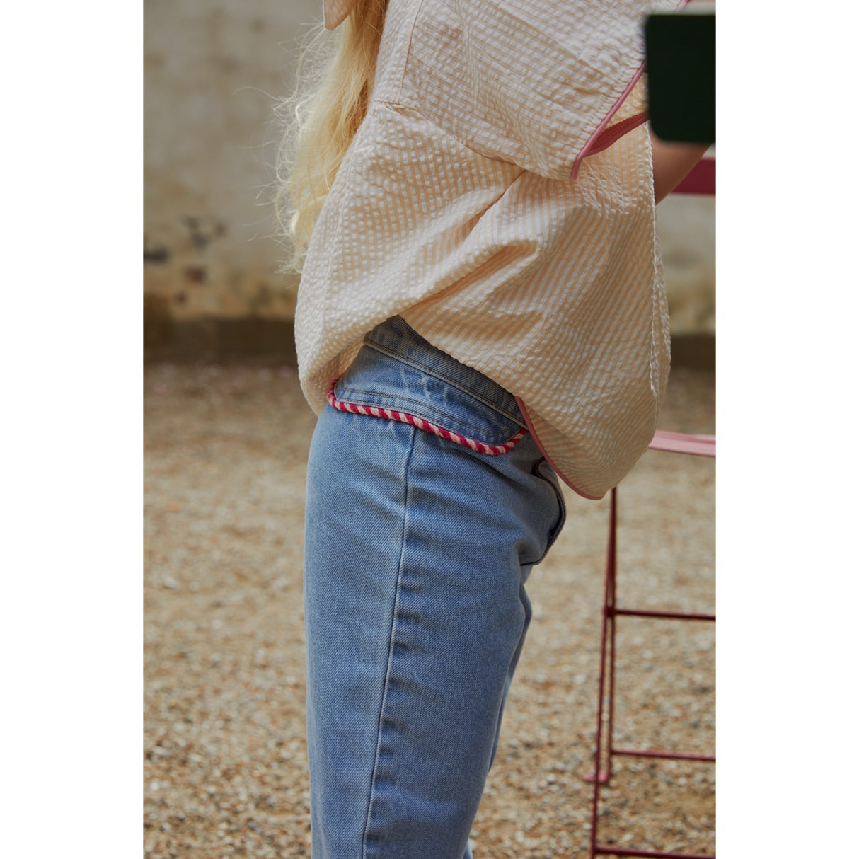 COPENHAGEN COLORS Dusty Rose W Cream Stripe W. Pink Seersucker Bluse W. Contrast Edge