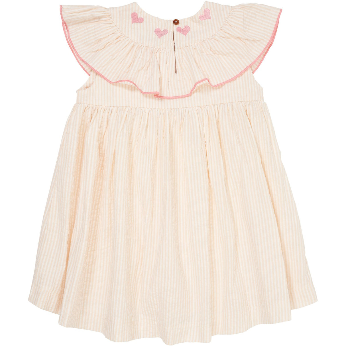 COPENHAGEN COLORS Dusty Rose W Cream Stripe W. Pink Seersucker Kjole W. Heart