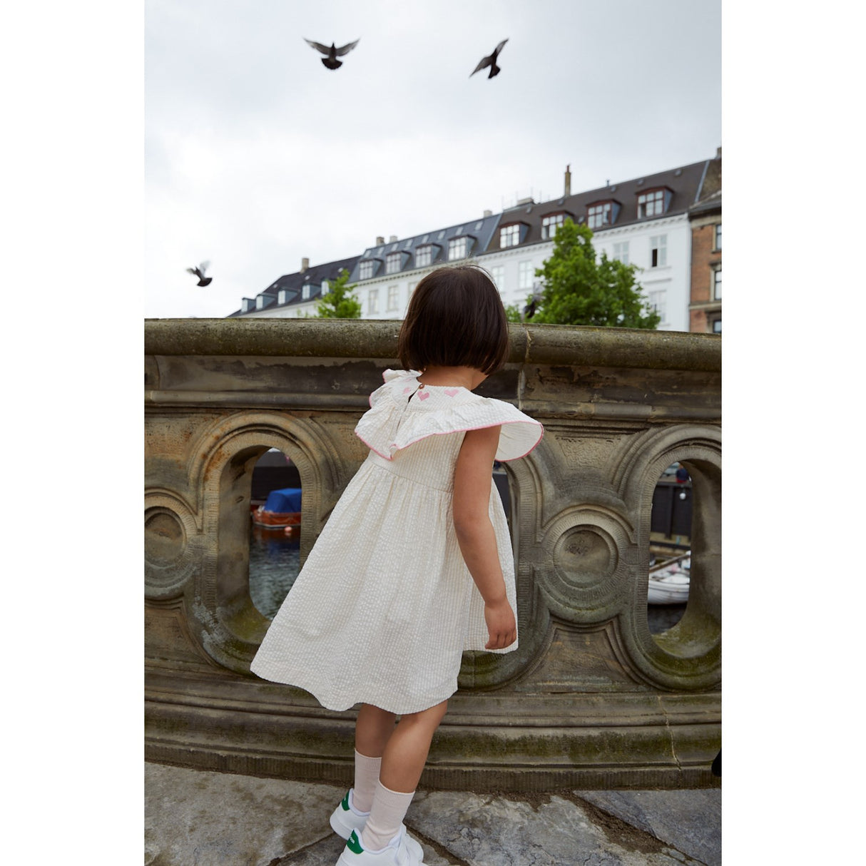 COPENHAGEN COLORS Dusty Rose W Cream Stripe W. Pink Seersucker Kjole W. Heart