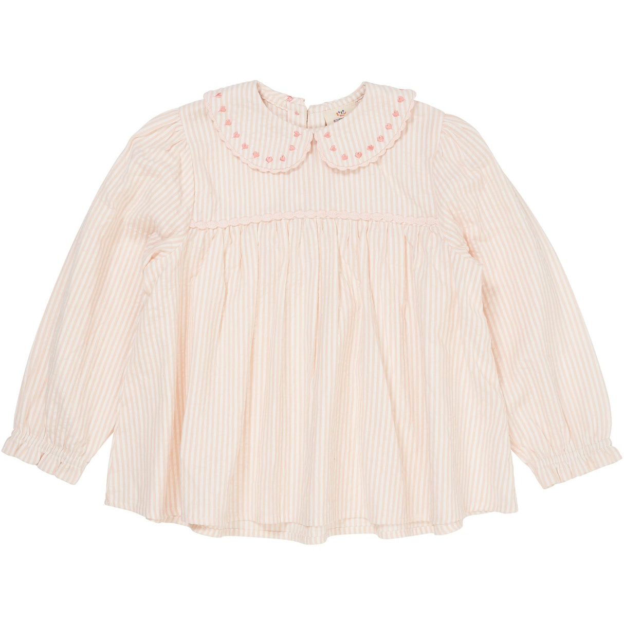 COPENHAGEN COLORS Dusty Rose W Cream Stripe W. Pink Seersucker Ls Tunic W. Hearts