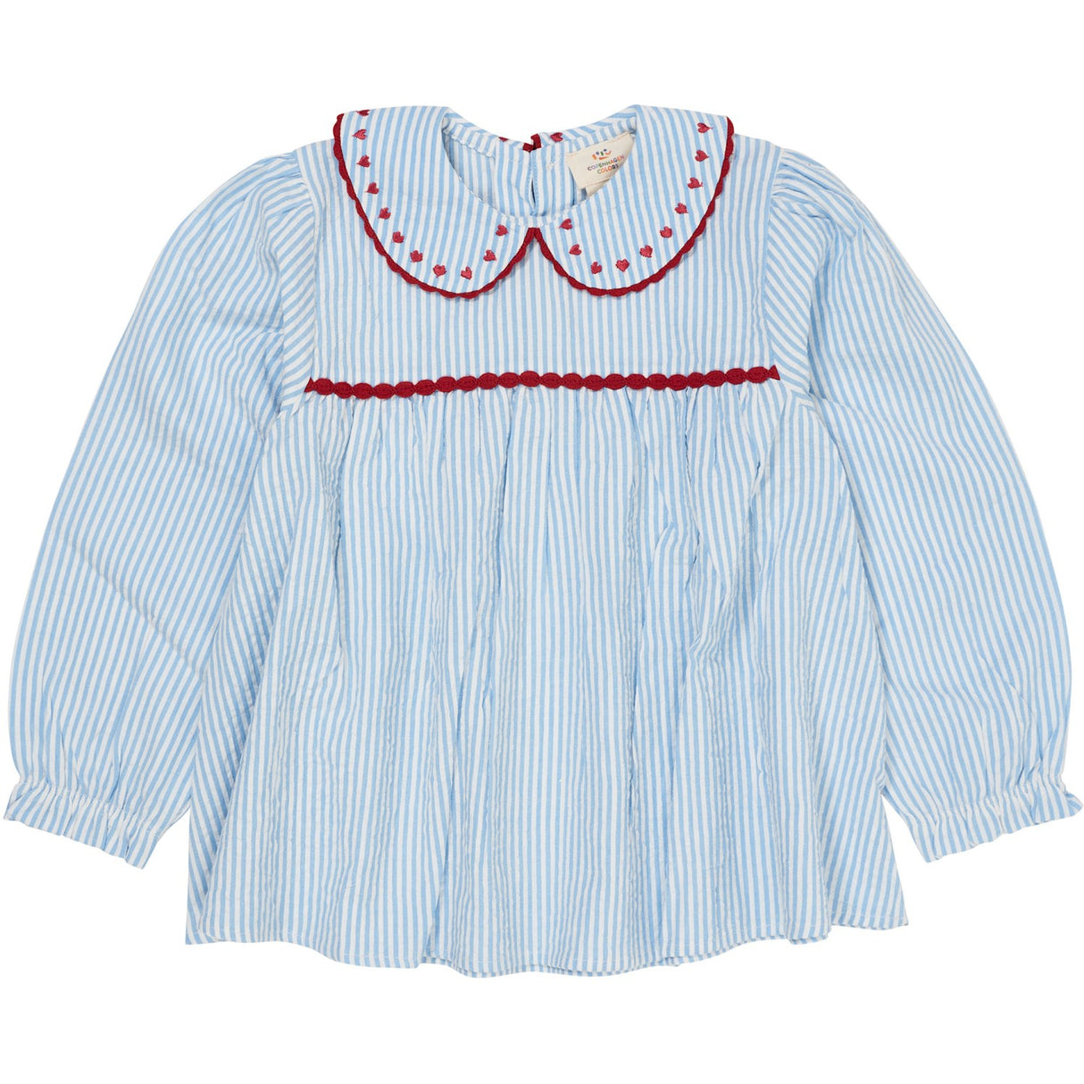 COPENHAGEN COLORS Sky Blue W Cream Stripe W. Berry Seersucker Ls Tunic W. Hearts