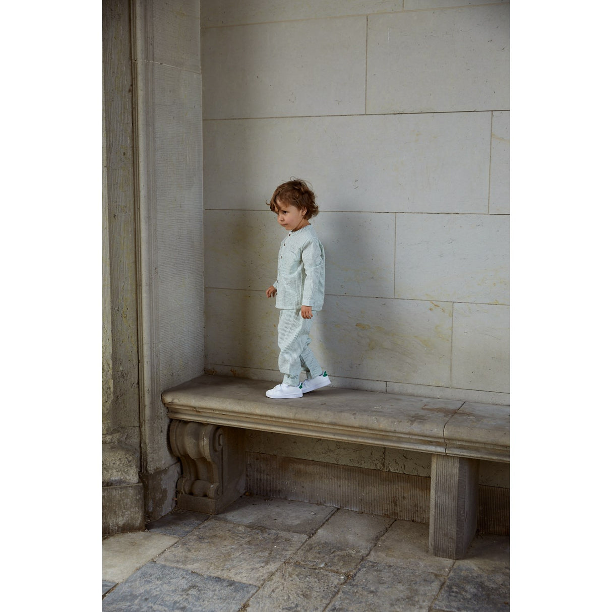 COPENHAGEN COLORS Green W Cream Stripe Seersucker Bukser